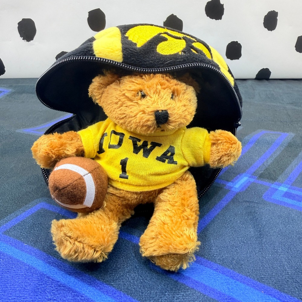 Plushland NCAA Iowa Hawkeyes Zip-Up Plush Football Reversible Mascot Bear 7"